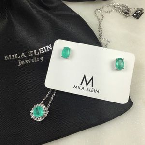 Set Colombian emerald fusion baguette rhodium